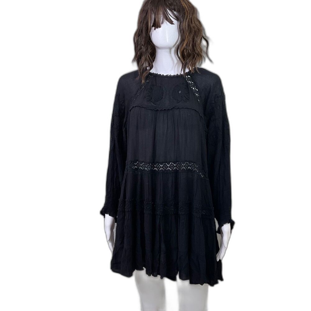 NWT Free People Piece Of Your Heart Boho Mini Dress women’s Size XS Black